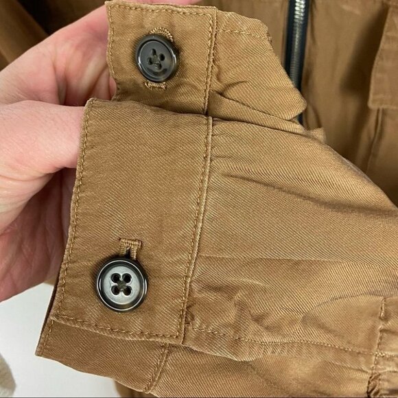 Reiss Zipper Shirt Dress Brown Long Sleeve Sylvie Size 4 Midi Brown Utility Boho - Picture 6 of 14